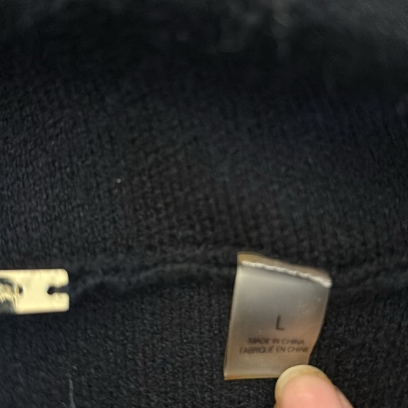 T Tahari Black Draped Open Front Faux Fur Trim Chic Size L - Picture 7 of 10